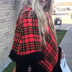 Vintage Plaid 3 Button Tartan Fringe Blazer